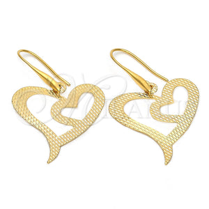 Arete Colgante 5.079.013 Oro Laminado, Diseño de Corazón, Diamantado, Tono Dorado
