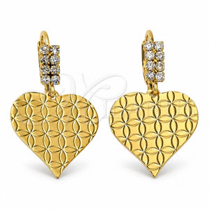Arete Colgante 02.63.0997 Oro Laminado, Diseño de Corazón, con Blanca Zirconia Cubica, Diamantado, Tono Dorado