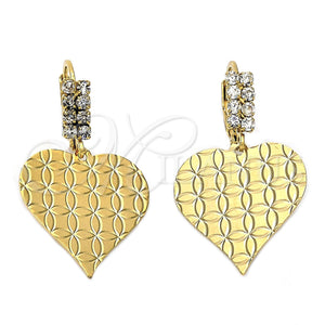 Arete Colgante 02.63.0997 Oro Laminado, Diseño de Corazón, con Blanca Zirconia Cubica, Diamantado, Tono Dorado