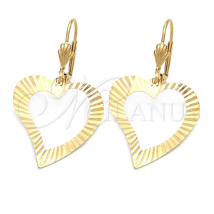Arete Colgante 02.63.0996 Oro Laminado, Diseño de Corazón, Pulido, Tono Dorado