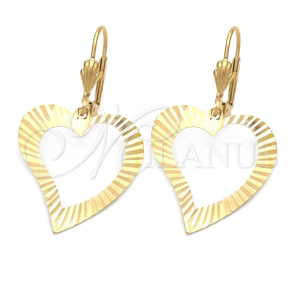 Arete Colgante 02.63.0996 Oro Laminado, Diseño de Corazón, Pulido, Tono Dorado
