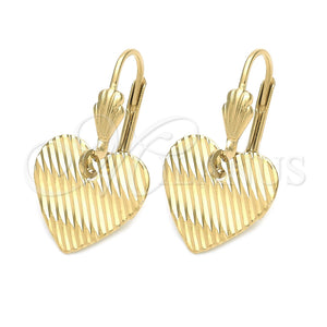Arete Colgante 02.63.1008 Oro Laminado, Diseño de Corazón, Pulido, Tono Dorado