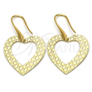 Arete Colgante 02.63.1023 Oro Laminado, Diseño de Corazón, Pulido, Tono Dorado