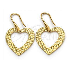 Arete Colgante 02.63.1023 Oro Laminado, Diseño de Corazón, Pulido, Tono Dorado