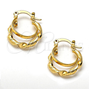 Argolla Pequeña 02.63.1088 Oro Laminado, Diseño de Torcido, Diamantado, Tono Dorado