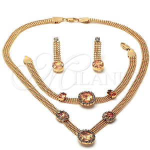 Collar, Pulsera y Dije 5.013.005.1 Oro Laminado, con Amarillo Claro and Blanca Zirconia Cubica, Pulido, Tono Dorado