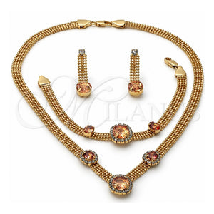 Collar, Pulsera y Dije 5.013.005.1 Oro Laminado, con Zirconia Cubica Amarillo Claro y Blanca, Pulido, Tono Dorado