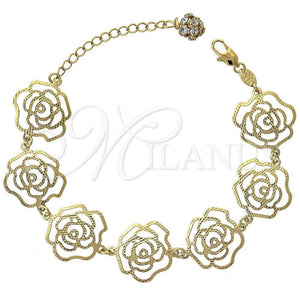 Pulsera de Dije 5.017.010 Oro Laminado, Diseño de Flor, con Blanca Cristal, Diamantado, Tono Dorado (11 MM Thickness, 7 Inches Length)
