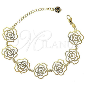 Pulsera Elegante 5.017.008 Oro Laminado, Diseño de Flor, con Negro Cristal, Diamantado, Tono Dorado (12 MM Thickness, 7 Inches Length)