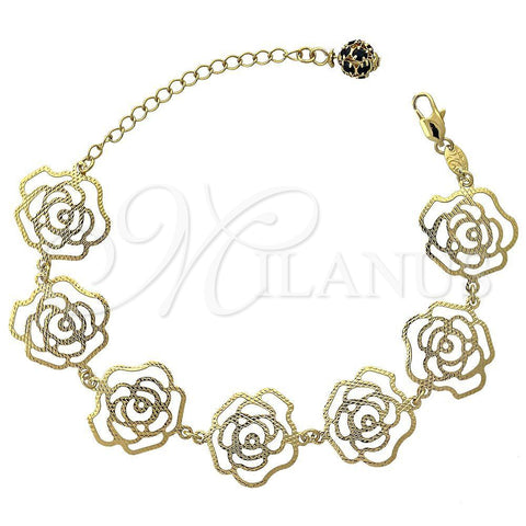 Pulsera Elegante 5.017.008 Oro Laminado, Diseño de Flor, con Negro Cristal, Diamantado, Tono Dorado (12 MM Thickness, 7 Inches Length)