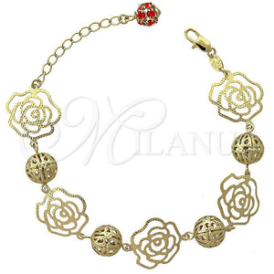 Pulsera Elegante 5.017.006 Oro Laminado, Diseño de Flor, con Rojo Naranja Zirconia Cubica, Pulido, Tono Dorado (10 MM Thickness, 8 Inches Length)
