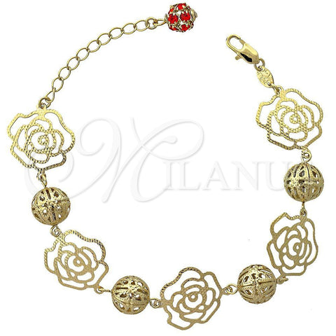 Pulsera Elegante 5.017.006 Oro Laminado, Diseño de Flor, con Rojo Naranja Zirconia Cubica, Pulido, Tono Dorado (10 MM Thickness, 8 Inches Length)