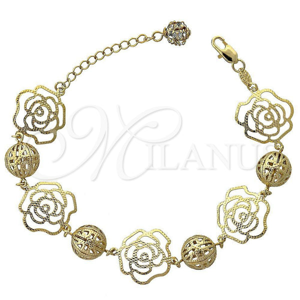 Pulsera de Dije 5.017.007 Oro Laminado, Diseño de Flor, con Blanca Zirconia Cubica, Diamantado, Tono Dorado (12 MM Thickness, 8 Inches Length)