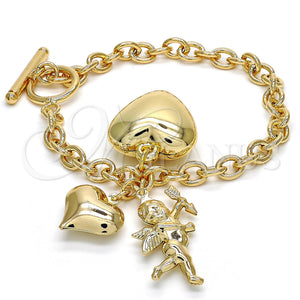 Pulsera de Dije 5.004.011.08 Oro Laminado, Diseño de Corazón y Amor, Pulido, Tono Dorado (0.35 Gauge, 8 Inches Length)