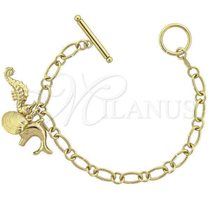 Pulsera de Dije 5.023.005 Oro Laminado, Diseño de Delfín, Diamantado, Tono Dorado (06 MM Thickness, 7 Inches Length)