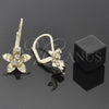 Arete Gancho Frances 02.21.0219 Oro Laminado, Diseño de Flor, con Zirconia Cubica Blanca, Pulido, Tono Dorado