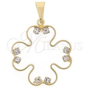Dije Elegante 05.21.0029 Oro Laminado, Diseño de Flor, con Blanca Zirconia Cubica, Pulido, Tono Dorado