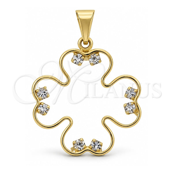 Dije Elegante 05.21.0029 Oro Laminado, Diseño de Flor, con Zirconia Cubica Blanca, Pulido, Tono Dorado