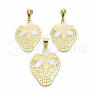 Juego de Arete y Dije de Adulto 5.050.006 Oro Laminado, Diseño de Fresa, Pulido, Tres Tonos