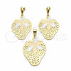 Juego de Arete y Dije de Adulto 5.050.006 Oro Laminado, Diseño de Fresa, Pulido, Tres Tonos