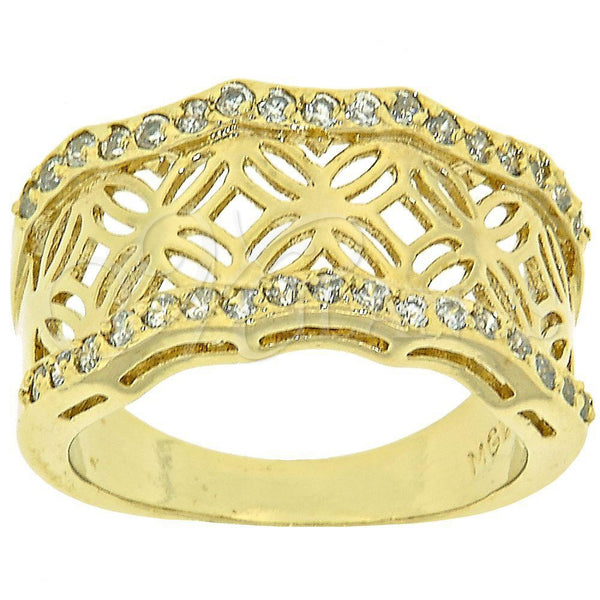 Anillo Multi Piedra 5.166.005.06 Oro Laminado, Diseño de Flor, con Blanca Micro Pave, Pulido, Tono Dorado (Size 6)