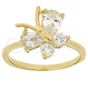 Anillo Multi Piedra 5.165.016.06 Oro Laminado, Diseño de Mariposa, con Blanca Zirconia Cubica, Pulido, Tono Dorado (Size 6)