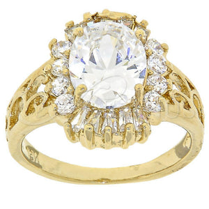 Anillo Multi Piedra 5.167.006.07 Oro Laminado, Diseño de Cluster, con Blanca Zirconia Cubica, Pulido, Tono Dorado (Size 7)