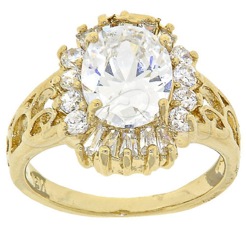 Anillo Multi Piedra 5.167.006.07 Oro Laminado, Diseño de Cluster, con Blanca Zirconia Cubica, Pulido, Tono Dorado (Size 7)