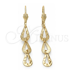 Arete Largo 02.63.0733 Oro Laminado, Diseño de Gota, Pulido, Tono Dorado