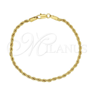 Pulsera Básica 5.222.035.08 Oro Laminado, Diseño de Rope, Pulido, Tono Dorado (Grosor 03 MM, 8 Pulgadas de Largo)