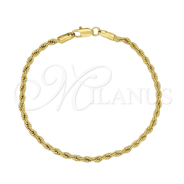 Pulsera Básica 5.222.035.08 Oro Laminado, Diseño de Rope, Pulido, Tono Dorado (Grosor 03 MM, 8 Pulgadas de Largo)