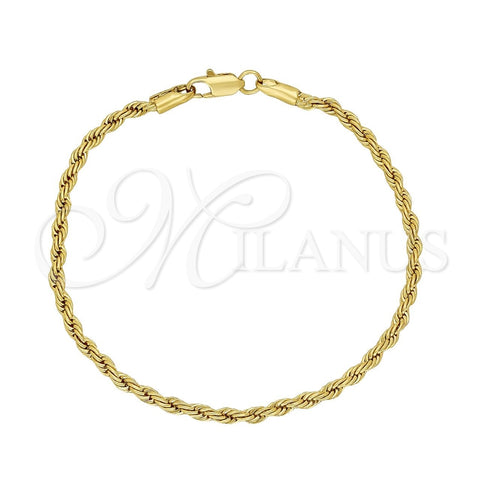 Pulsera Básica 5.222.035.08 Oro Laminado, Diseño de Rope, Pulido, Tono Dorado (Grosor 03 MM, 8 Pulgadas de Largo)