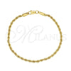 Pulsera Básica 5.222.035.08 Oro Laminado, Diseño de Rope, Pulido, Tono Dorado (Grosor 03 MM, 8 Pulgadas de Largo)