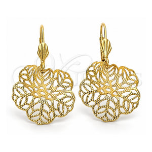 Arete Colgante 5.081.013 Oro Laminado, Diseño de Oja, Pulido, Tono Dorado