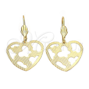 Arete Colgante 5.104.010 Oro Laminado, Diseño de Corazón y Mariposa, Diamantado, Tono Dorado