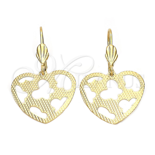 Arete Colgante 5.104.010 Oro Laminado, Diseño de Corazón y Mariposa, Diamantado, Tono Dorado