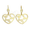 Arete Colgante 5.104.010 Oro Laminado, Diseño de Corazón y Mariposa, Diamantado, Tono Dorado