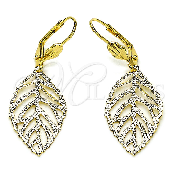 Arete Colgante 5.108.007 Oro Laminado, Diseño de Oja, Diamantado, Tono Dorado