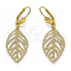 Arete Colgante 5.108.007 Oro Laminado, Diseño de Oja, Diamantado, Tono Dorado