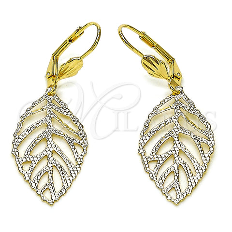 Arete Colgante 5.108.007 Oro Laminado, Diseño de Oja, Diamantado, Tono Dorado