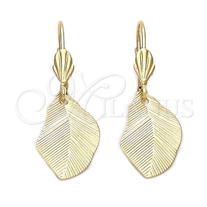 Arete Colgante 5.068.016 Oro Laminado, Diseño de Oja, Diamantado, Tono Dorado