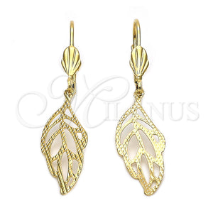 Arete Colgante 5.084.008 Oro Laminado, Diseño de Oja, Diamantado, Tono Dorado