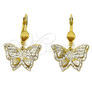 Arete Colgante 5.066.013 Oro Laminado, Diseño de Mariposa y Flor, Diamantado, Tono Dorado