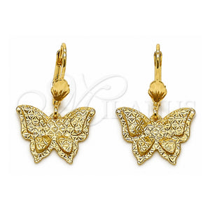 Arete Colgante 5.066.013 Oro Laminado, Diseño de Mariposa y Flor, Diamantado, Tono Dorado
