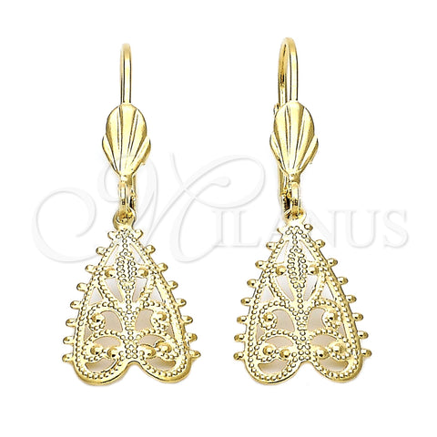 Arete Colgante 5.076.007 Oro Laminado, Diseño de Oja, Diamantado, Tono Dorado