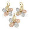 Juego de Arete y Dije de Adulto 5.045.006 Oro Laminado, Diseño de Flor, Pulido, Tres Tonos