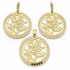 Juego de Arete y Dije de Adulto 10.63.0307 Oro Laminado, Diseño de Mariposa, con Zirconia Cubica Blanca, Pulido, Tono Dorado