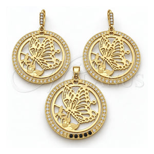 Juego de Arete y Dije de Adulto 10.63.0307 Oro Laminado, Diseño de Mariposa, con Zirconia Cubica Blanca, Pulido, Tono Dorado