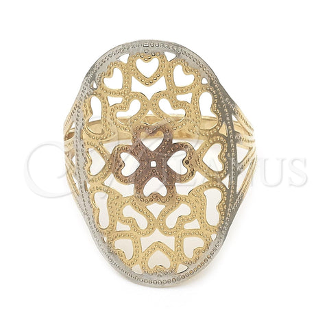 Anillo Elegante 01.32.0034.07 Oro Laminado, Diseño de Corazón y Amor, Pulido, Tres Tonos (Size 7)