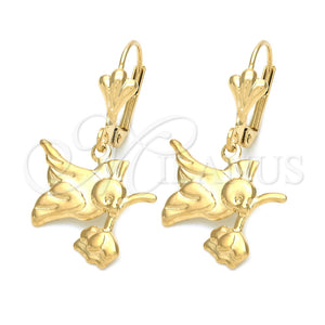 Arete Colgante 02.32.0299 Oro Laminado, Diseño de Pajaro, Pulido, Tono Dorado